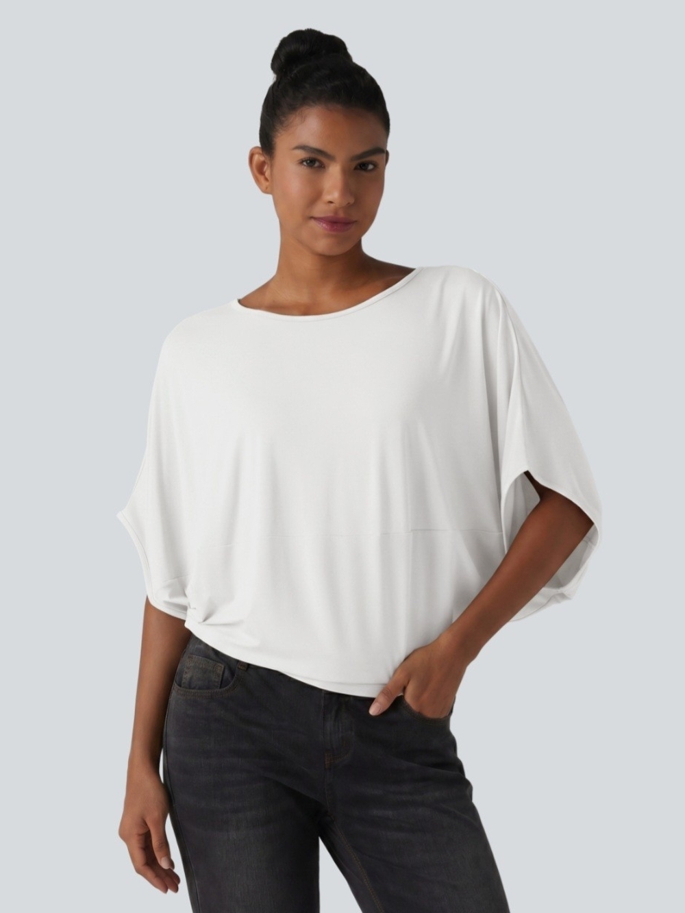 Halara Round Neck Batwing White Top